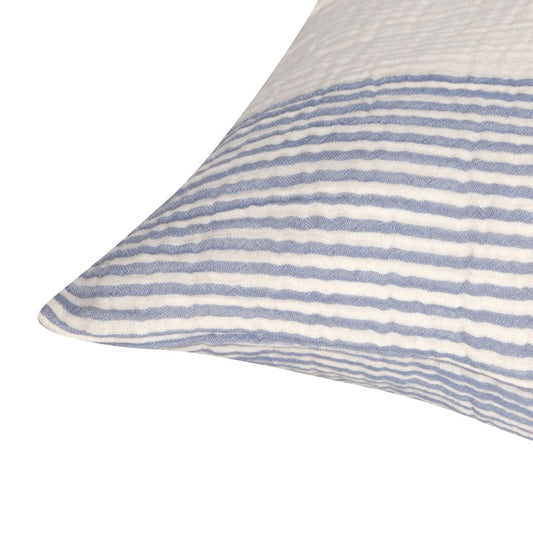 22" Blue And Ivory Striped Cotton Throw Pillow Cover