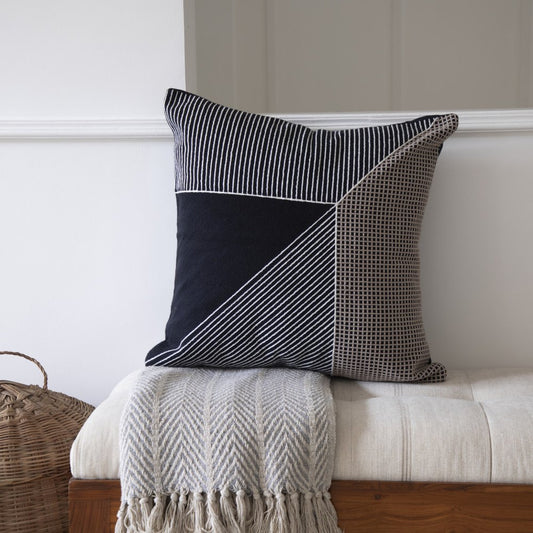 20" Black And White Striped Cotton Throw Pillow Cover