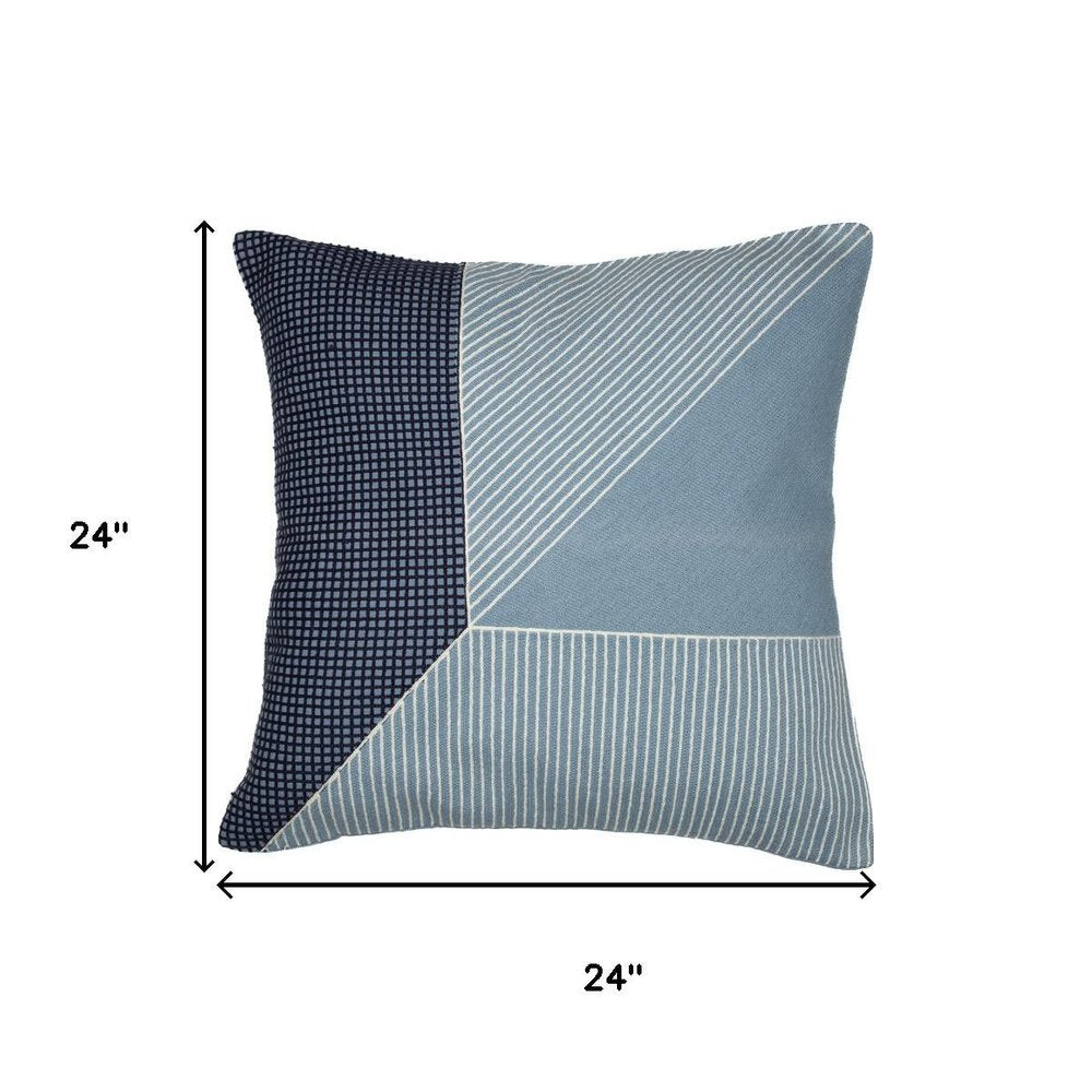 24" Blue And White Striped Cotton Throw Pillow Cover