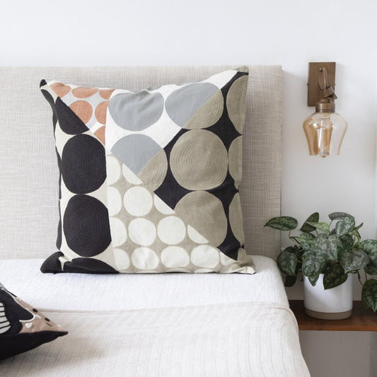 20" Black And Beige Geometric Cotton Throw Pillow Cover