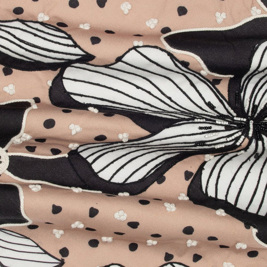 20" Beige And Black Floral Throw Pillow Cover