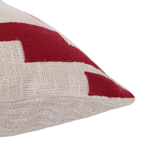 20" Red And Ivory Geometric Cotton Blend Throw Pillow Cover