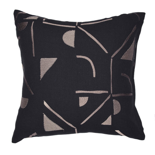 20" Black And Beige Geometric Cotton Blend Throw Pillow Cover