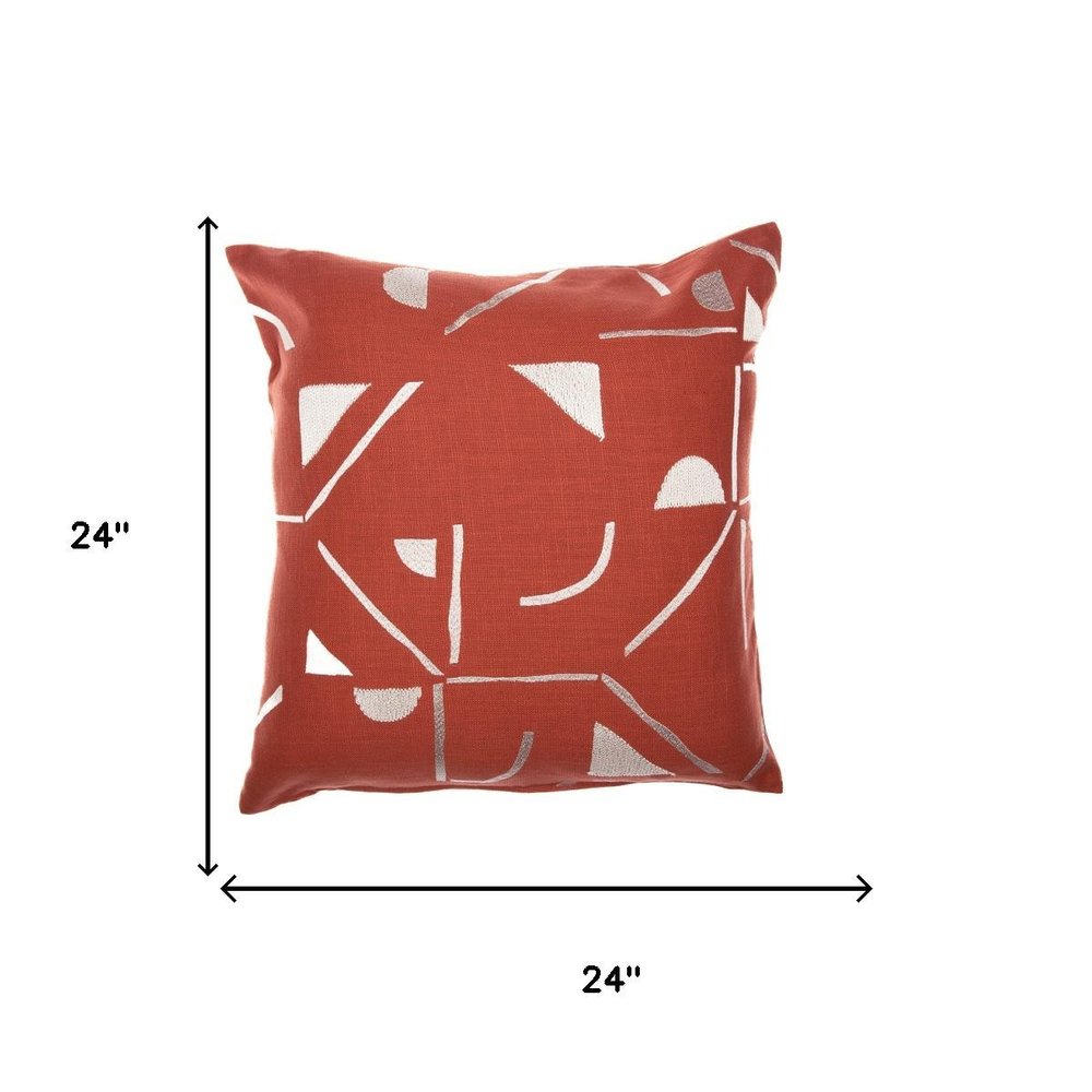24" Orange And Ivory Geometric Cotton Blend Throw Pillow Cover