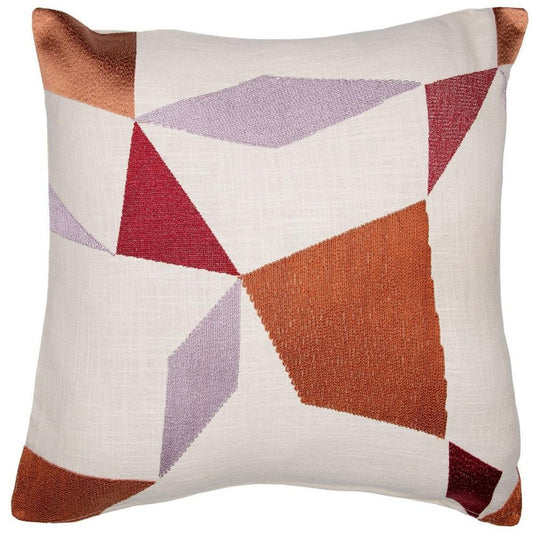 20" Ivory Brown And Red Geometric Cotton Blend Throw Pillow Cover