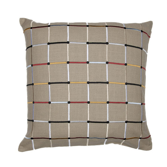 24" Beige And White Check Cotton Blend Throw Pillow Cover
