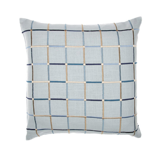 20" Light Blue And Ivory Check Cotton Blend Throw Pillow Cover