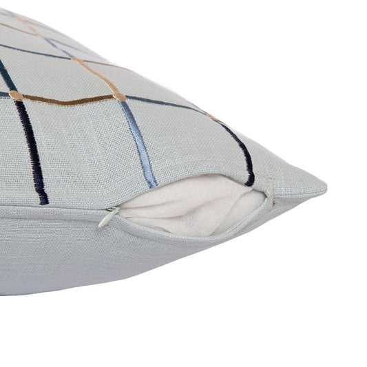 24" Light Blue And Ivory Check Cotton Blend Throw Pillow Cover