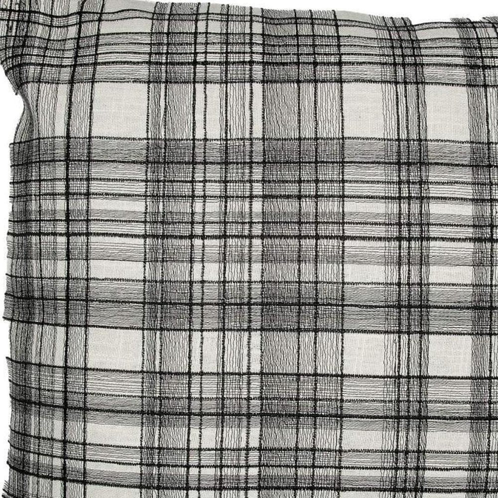 24" White And Black Check Cotton Blend Throw Pillow Cover