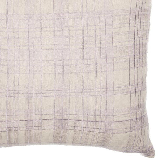 20" Ivory And Lilac Check Cotton Blend Throw Pillow Cover