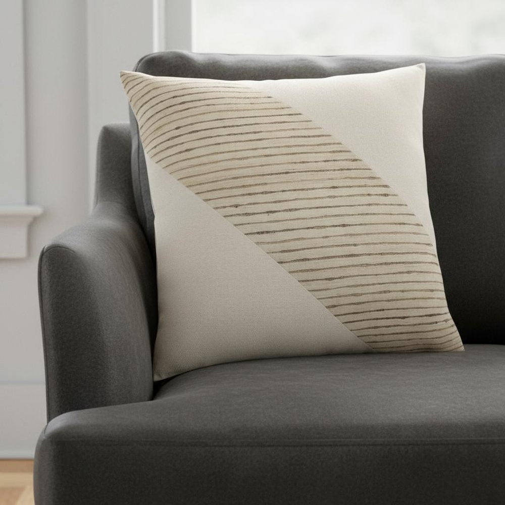 24" White And Beige Geometric Silk Throw Pillow Cover
