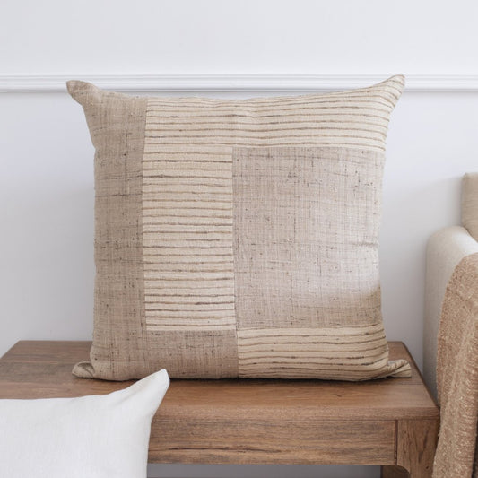 24" Natural And Beige Geometric Silk Throw Pillow Cover