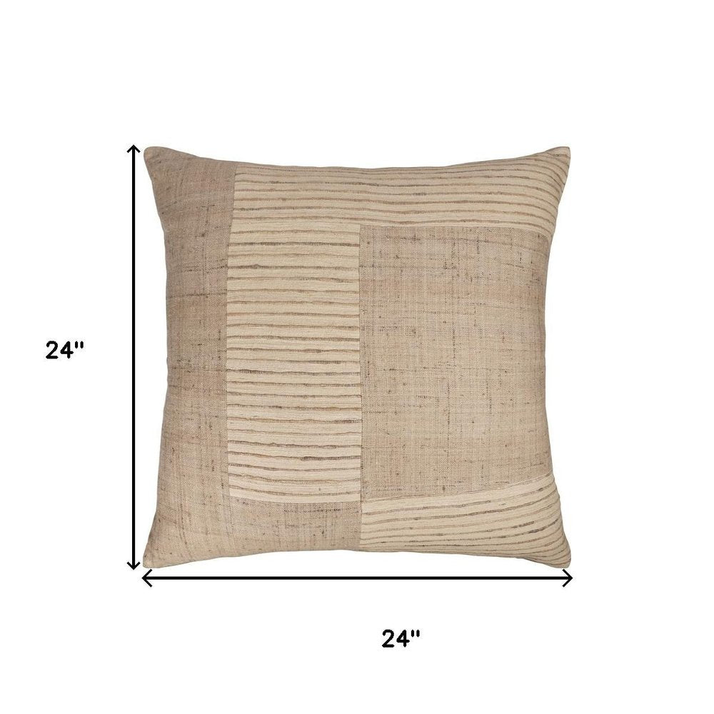 24" Natural And Beige Geometric Silk Throw Pillow Cover