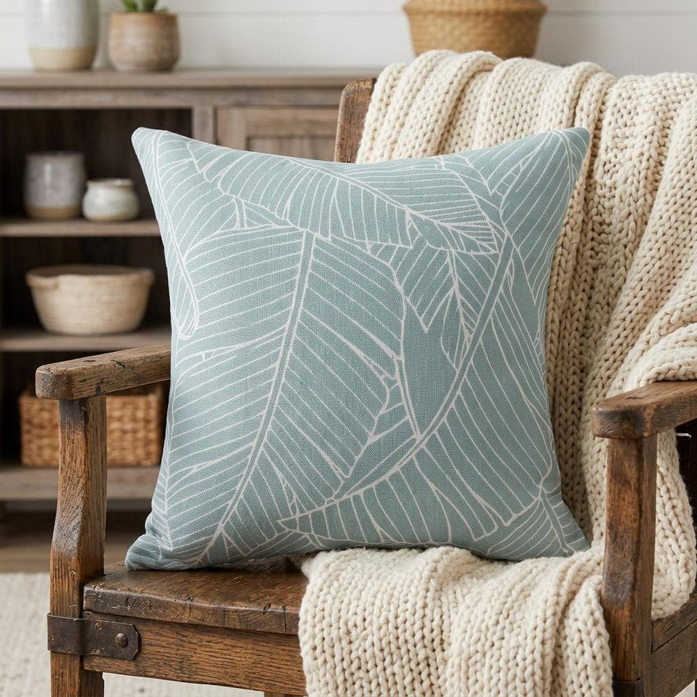 18" Blue And White Beach Floral Throw Pillow Cover