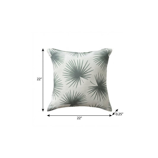 22" Green And White Beach Floral Throw Pillow Cover
