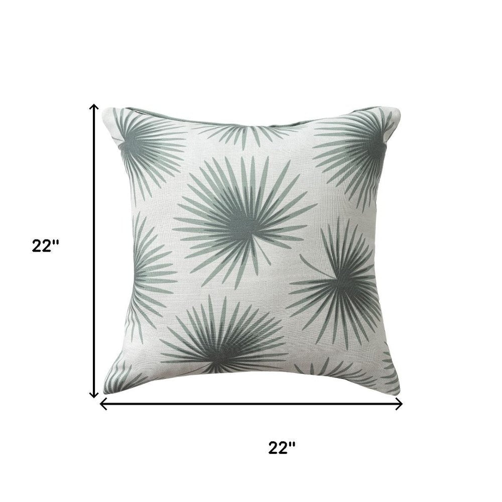 22" Green And White Floral Throw Pillow Cover