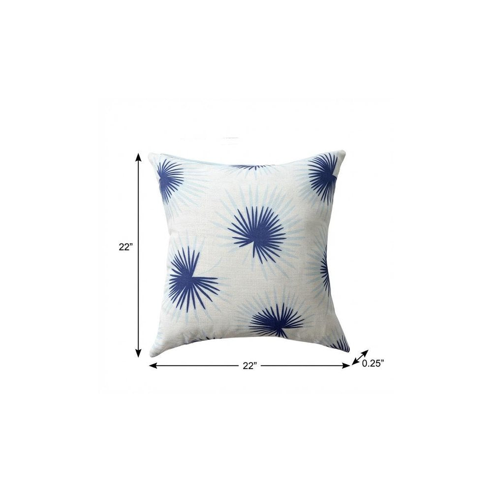 18" Blue And White Beach Floral Throw Pillow Cover