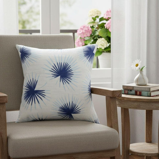 18" Blue And White Beach Floral Throw Pillow Cover