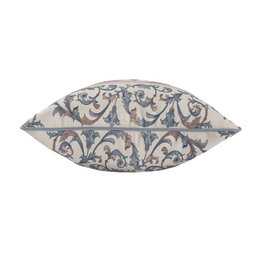 20" Blue And Brown Damask Recycled Poly Linen Throw Pillow Cover