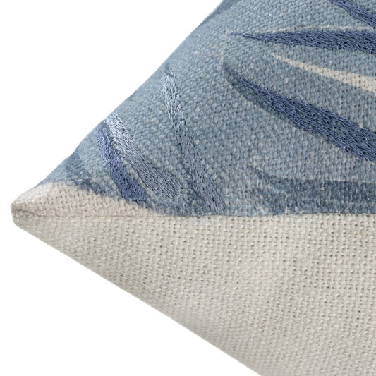 20" Blue And Ivory Floral Cotton Throw Pillow Cover
