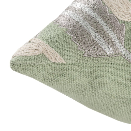 24" Green And Ivory Floral Cotton Throw Pillow Cover