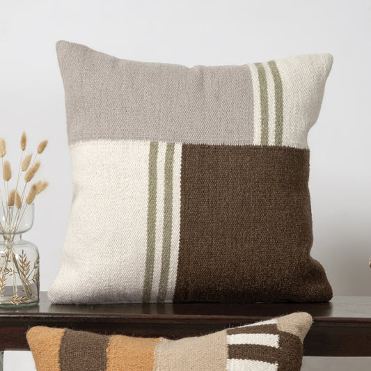 24" Brown And Gray Geometric Wool Blend Throw Pillow Cover