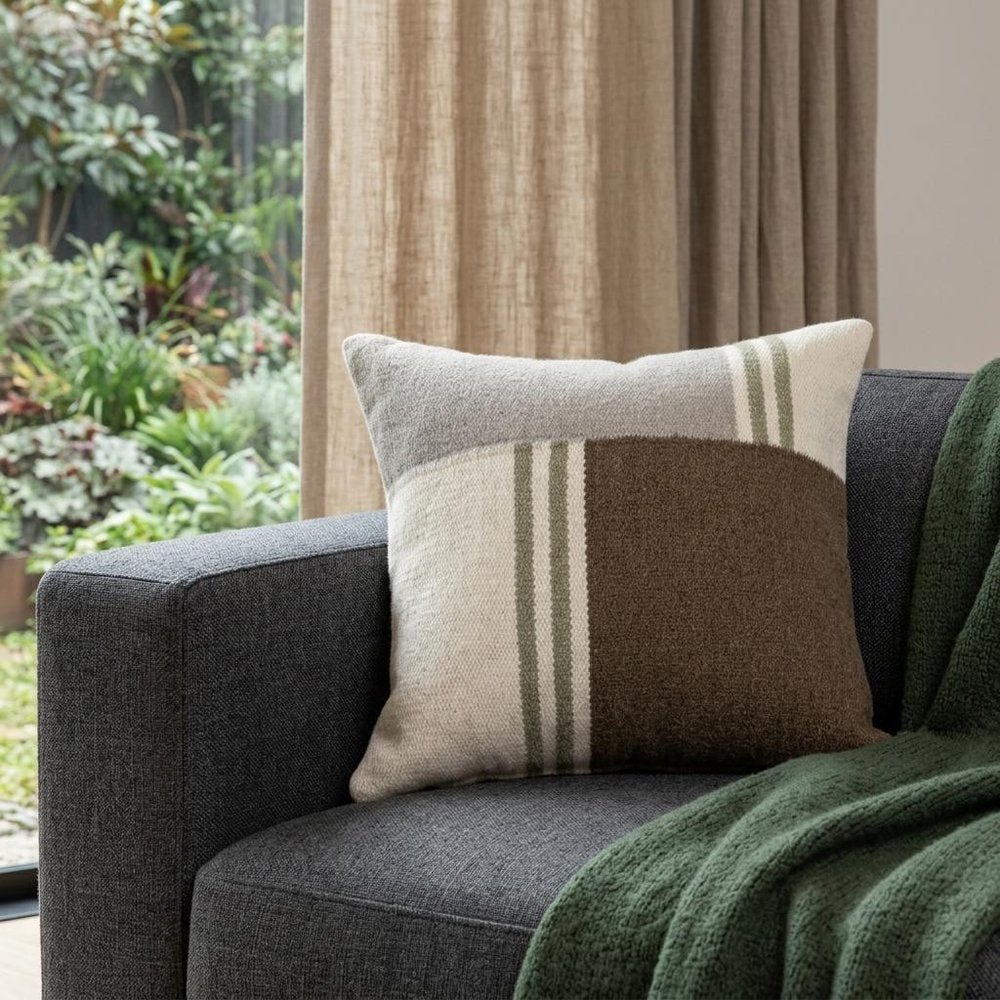 24" Brown And Gray Geometric Wool Blend Throw Pillow Cover
