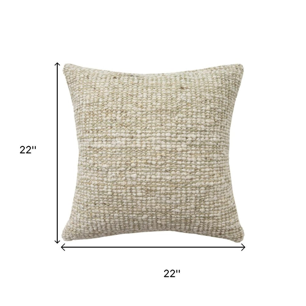 22" Ivory And Green Striped Wool Blend Throw Pillow Cover