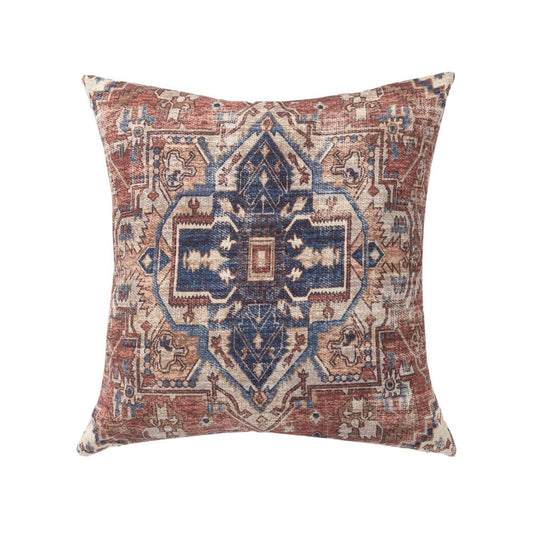 18" Navy Blue And Rust Medallion Throw Pillow Cover