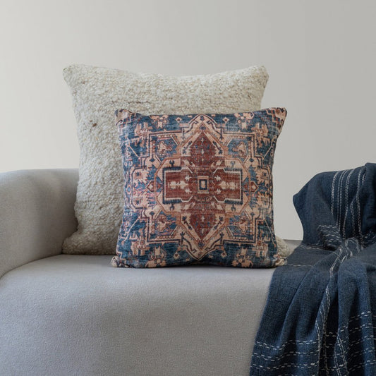 18" Navy Blue And Rust Medallion Throw Pillow Cover