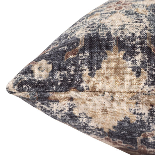 18" Beige And Blue Floral Throw Pillow Cover
