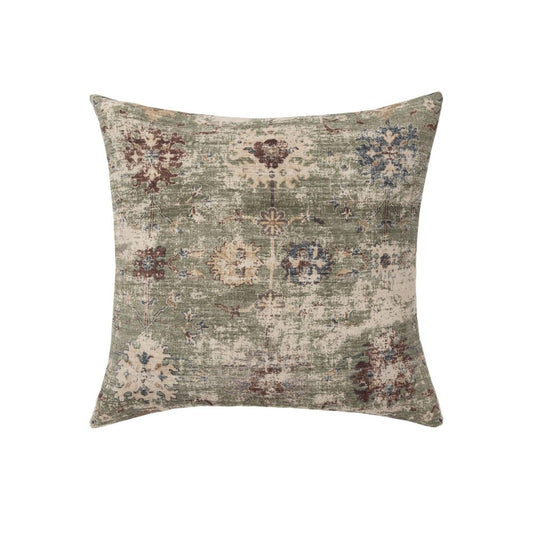 18" Beige And Green Floral Throw Pillow Cover