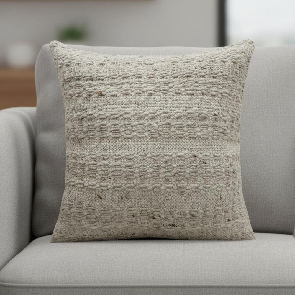 24" Beige Wool Throw Pillow Cover