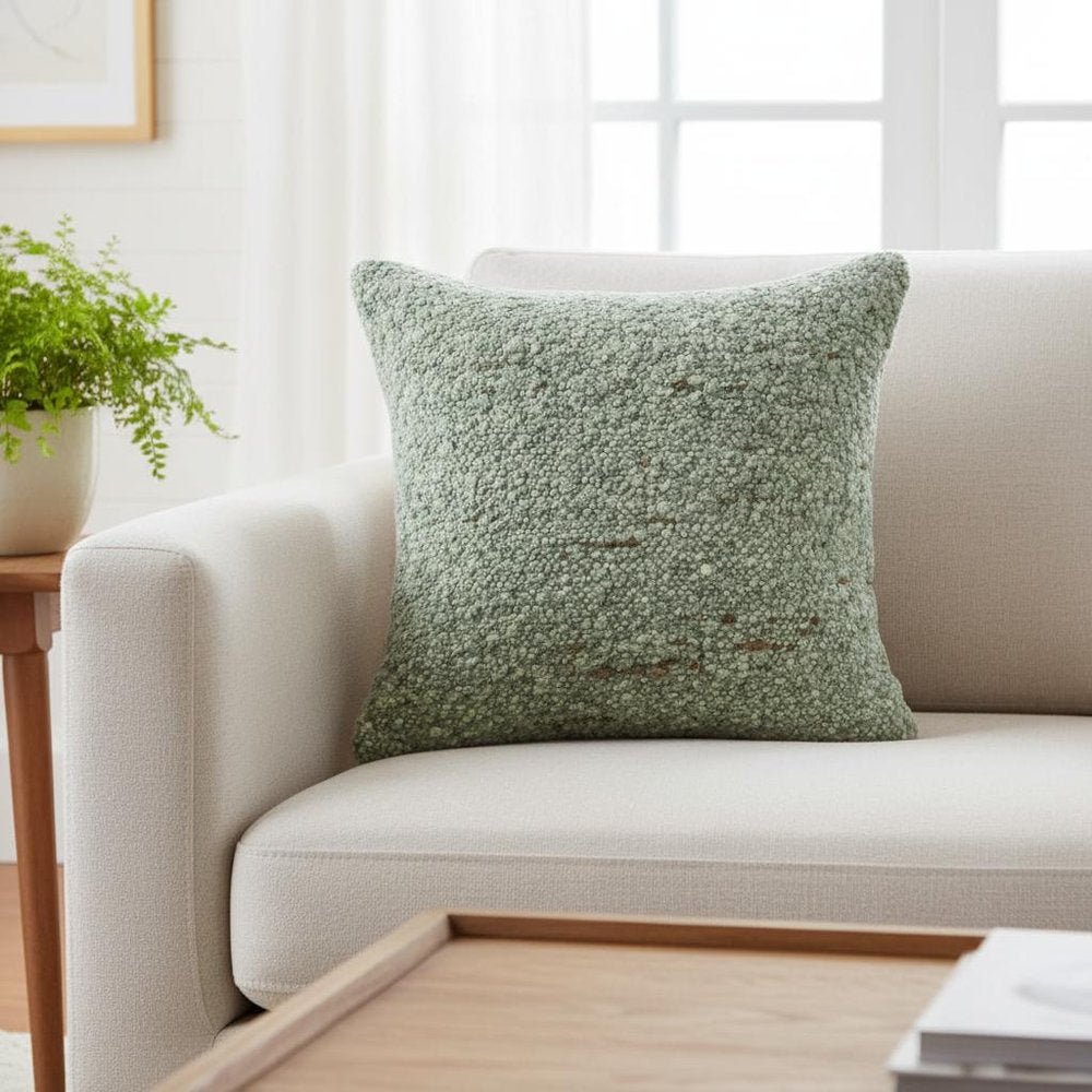 24" Green Wool Throw Pillow Cover