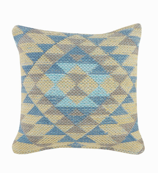 18" Yellow Blue And Gray Geometric Cotton Throw Pillow Cover
