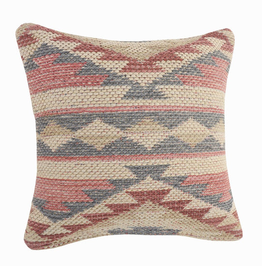 18" Pink And Gray Geometric Cotton Throw Pillow Cover