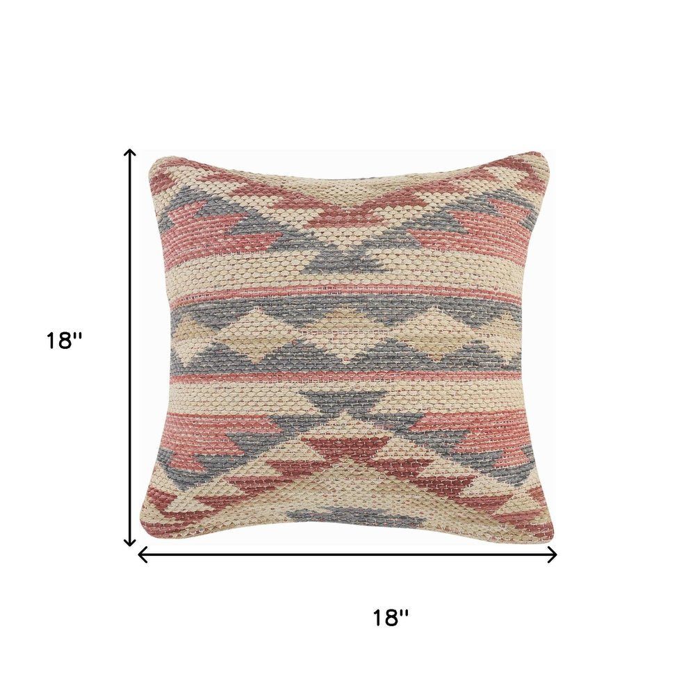 18" Pink And Gray Geometric Cotton Throw Pillow Cover