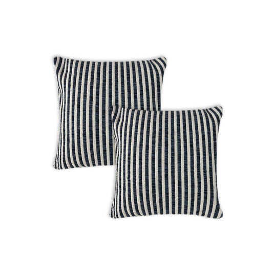 Set of Two 22" X 22" Blue And White Lumbar Striped Cotton Throw Pillow Covers