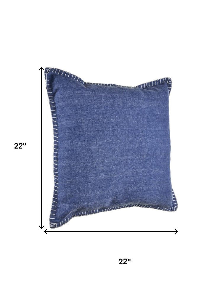Set of Two 22" Blue Cotton Throw Pillow Covers