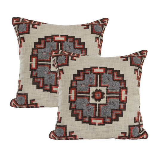Set of Two 18" X 18" Brown Beige And Orange Lumbar Southwestern Cotton Throw Pillow Covers