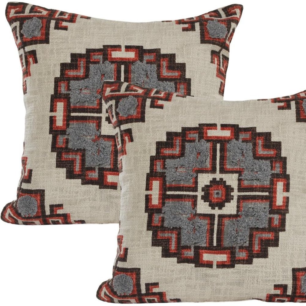 Set of Two 18" Brown And Beige Geometric Cotton Throw Pillow Covers