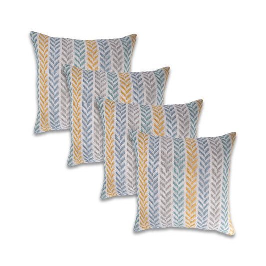 Set of Four 18" Yellow And Blue Chevron Cotton Throw Pillow Covers