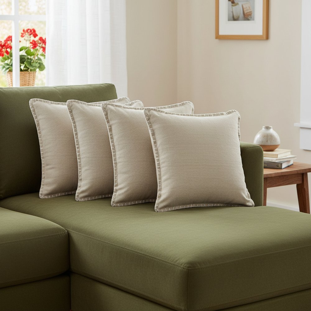 Set of Four 22" Gray Cotton Throw Pillow Covers