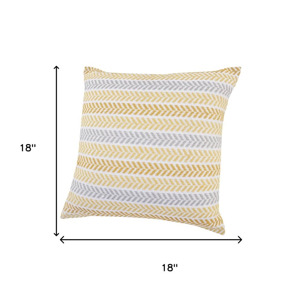 Set of Four 18" Yellow And White Chevron Cotton Throw Pillow Covers