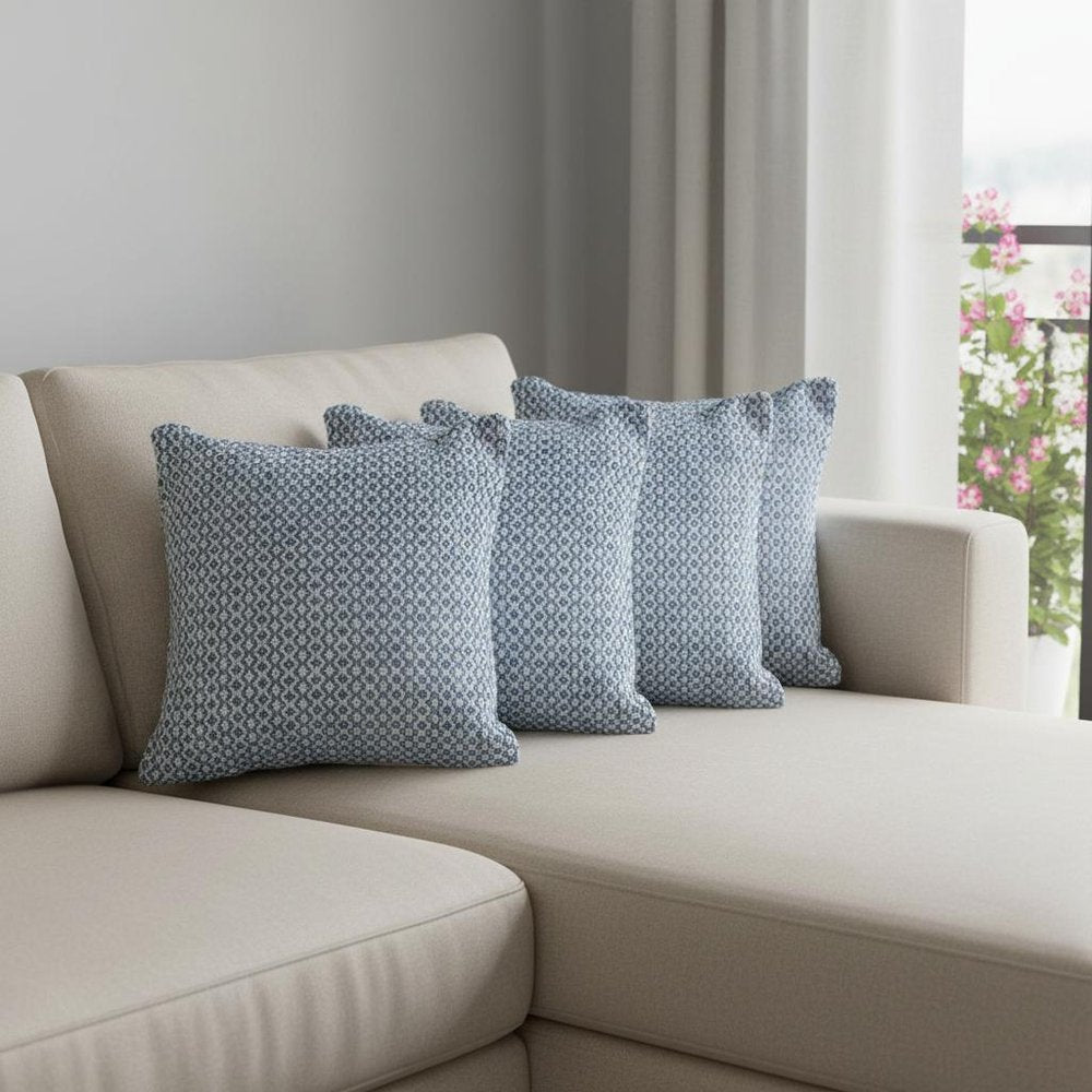 Set of Four 18" Navy Blue And White Geometric Cotton Throw Pillow Covers
