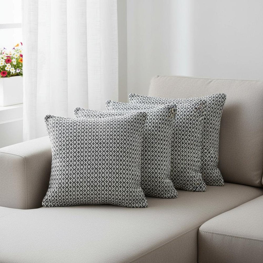 Set of Four 18" X 18" Black And White Lumbar Geometric Cotton Throw Pillow Covers