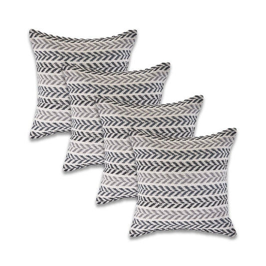Set of Four 18" X 18" Black And Gray Lumbar Beach Chevron Cotton Throw Pillow Covers