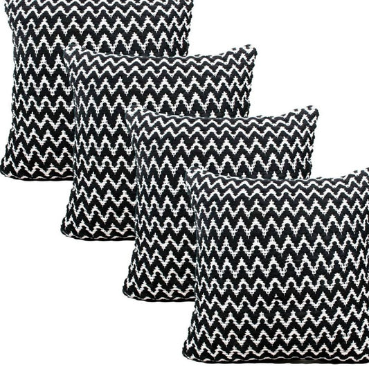 Set of Four 20" X 20" Black And White Lumbar Geometric Polyester Blend Throw Pillow Covers