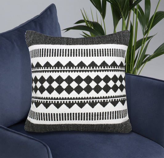 Set of Four 20" Black And White Geometric Cotton Blend Throw Pillow Covers