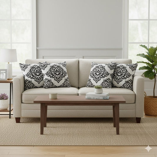 Set of Four 20" White And Black Damask Cotton Blend Throw Pillow Covers